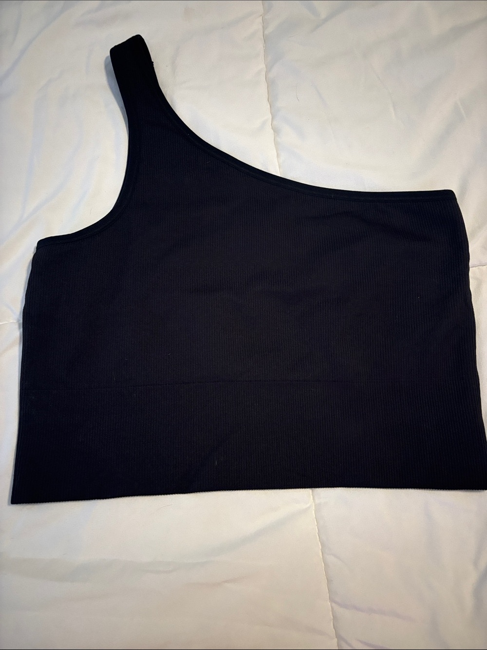 Athleta One-Shoulder Black Ribbed Crop Top Size Medium